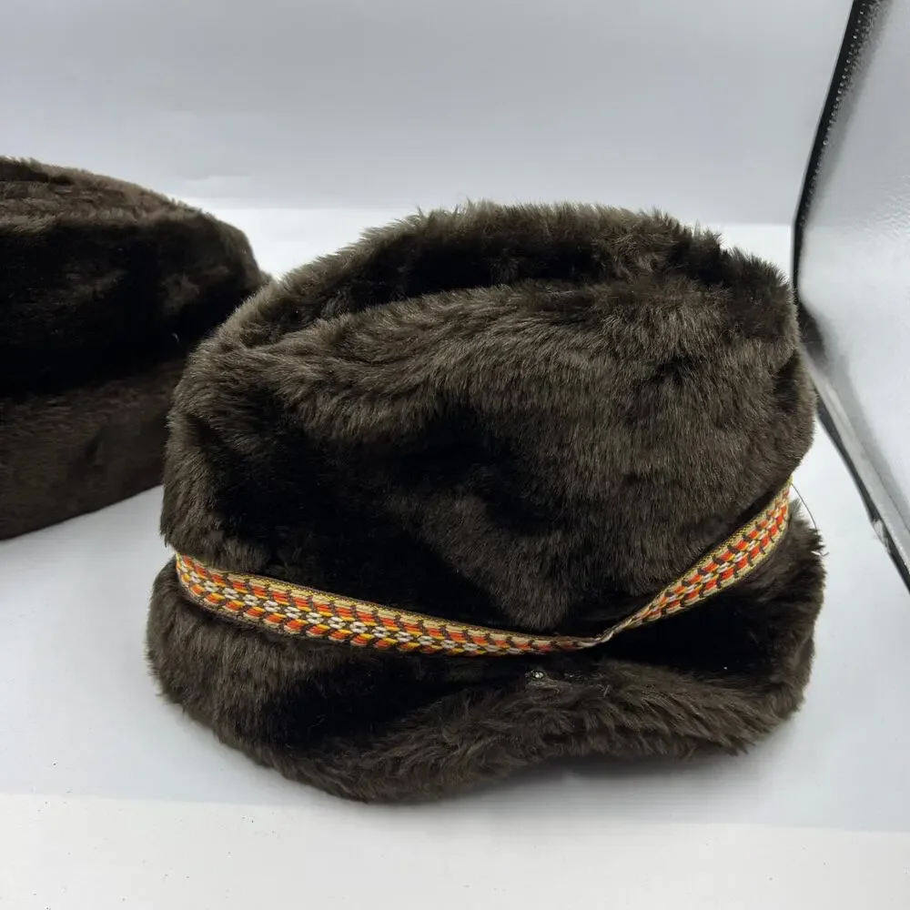 Vintage Faux Fur Hats Fedora Bucket‎ Lined Men's Small Medium USA Made Band